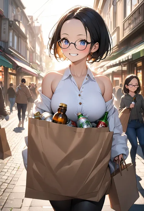 RAWphoto,photorealistic,8k16k,best quality,perfect anatomy,perfect detailed,ultra highres, extremely detailed eyes and face,gleaming skin,shiny skin,1girl,Japanese,black short hair,pixie cut, (wearing glasses:1.3),(parted bangs,forehead:1.2),round face,med...