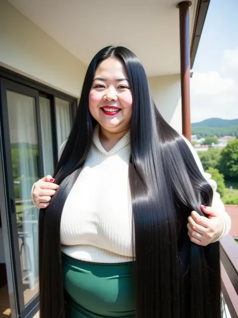 8k, top quality, masterpiece,  super high resolution,(masterpiece:1.6,  top quality),  intricate details, 1 Woman , ,Middle-aged woman in her 50s, Japanese ,  full body, (( Extremely Long hair :1.5)),On the head,( Jet Black Hair ), (amount:1.5), ((extremel...