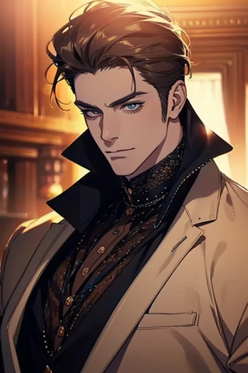 (best quality,4k,8k,highres,masterpiece:1.2),ultra-detailed,(realistic,photorealistic,photo-realistic:1.37),30 year old man,3 day beard,handsome anime,portraits,strong,masculine,dark hair,sharp jawline,mesmerizing eyes,perfectly styled hair,cool anime outf...