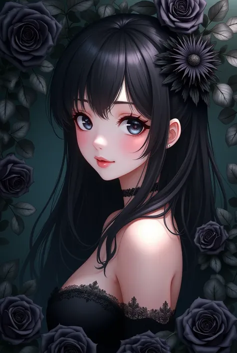 Beautiful Girl Anime Breasts Black Rose Profile 