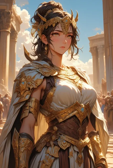 (masterpiece), best quality, perfect face, expressive eyes, Goddess Athena, going over war strategy, ancient Greece, 8K, UHD, highly detailed, sharp details, upscaled