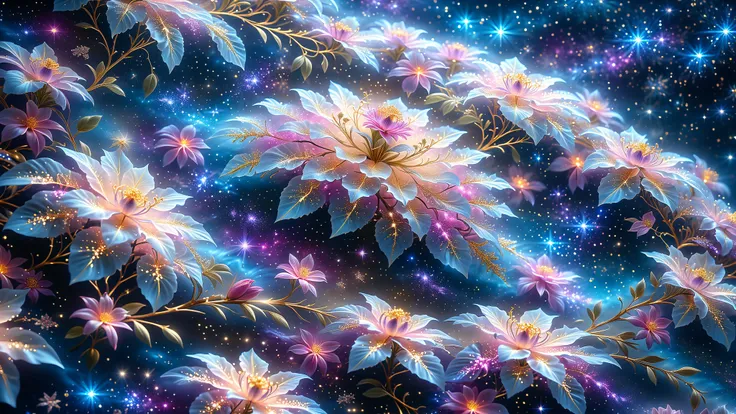 A Masterpiece In 32K Resolution, Supreme Quality, Super Detail, Official Art, Very High-Resolution 32K Wallpaper, Beautiful And Aesthetic, Ultra-Detailed Features, Awe-Inspiring Detail. A Mesmerizing 3D Abstract Depiction Of A Blooming Flower Made Of Stard...