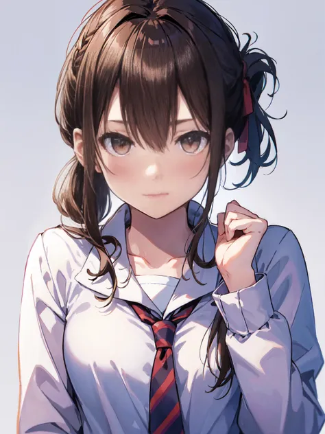 1girl,  small breasts,school uniform,
face close-up,raise your hand,I can see the side,
eliminate shadows
brown hair,long hair,tie hair,tie hair back,
brown eyes,blush, nose blush, embarrassed,very embarrassed,face forward,best quality
embarrassed face,
do...