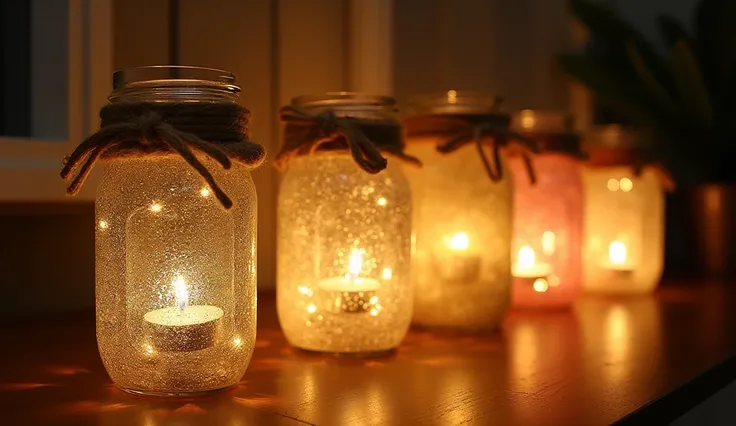 "Design cozy mason jar lanterns with a rustic charm. Take a clean mason jar and decorate it with glass paint or glitter for a magical glow. Insert string lights or a tea candle inside the jar to illuminate it. Wrap twine or ribbon around the rim for an ext...