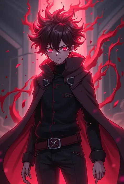 anime boy, honkai impact style, is herrscher of destruction, has sharingan eyes, ultra instinct hair transformation, face looks like caelus from honkai star rails, full body photo, dark era.