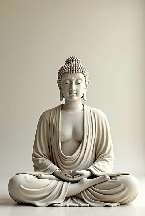 Budda puts his palm up on his lap, and his right hand rests on it.