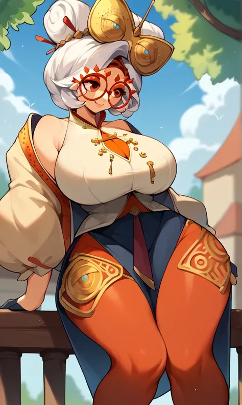 score_9, score_8_up, score_7_up, score_6_up, score_5_up, score_4_up, (source_anime), purah,
1girl,  huge breasts, narrow waist, thick thighs,  hair ornament, red headband, red glasses, sleeveless shirt, white coat, black skirt, red leggings, gloves, high h...