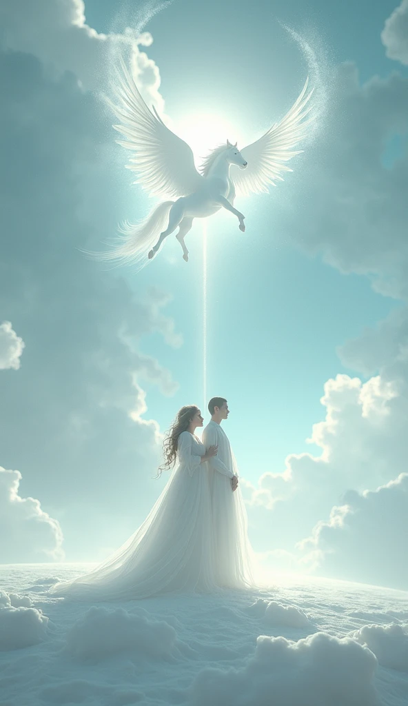 Expanding white planet、pegasus、goddess、Two people standing close together