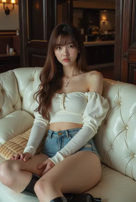 whole body,Large amounts of stool,Brown liquid, dirty vinyl sheets on white sofa,Butt dirty with poop , sleep on a white sofa,Private nightclub,21 year old Japanese woman,japanese,Korean style beauty,Transparency, white skin,Gray Eyes,cute,Idol,Idol, Portr...