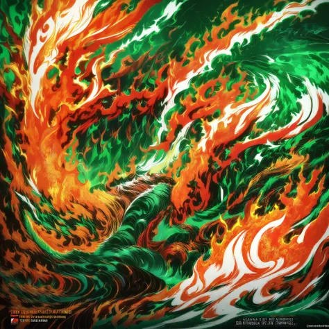 "Create a dramatic digital artwork symbolizing Bangladeshs resistance against aggression. Centralize a dark, wild flame engulfing a stormy ocean wave, symbolizing struggle and resilience. The wave transforms into the Bangladesh national flag, radiating str...