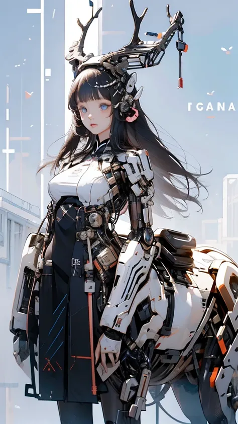   High Resolution  ,   high detail,   High Quality  ， graduate School， Artificial Human， mechanical ，Japanese style girl，Centaur，long hair, Bangs, Big breasts， Remodeling 