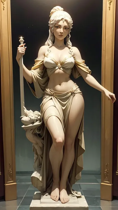 mulher da justice segurando balança e espada em pedestal, goddess titã grega themis, justice, made of marble de carrara, goddess.  extremely high details, attorney, made of marble,  marble statue , por Bernard DAndrea, attorney, Greek marble , highly detai...