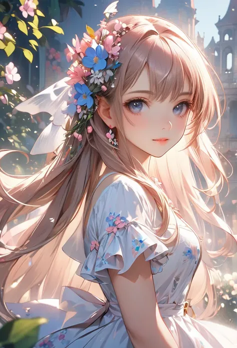 anime - style girl with long hair and flowers in her hair, cute anime waifu in a nice dress, beautiful anime girl, cute detailed digital art, beautiful anime portrait, guweiz on pixiv artstation, artwork in the style of guweiz, guweiz on artstation pixiv, ...