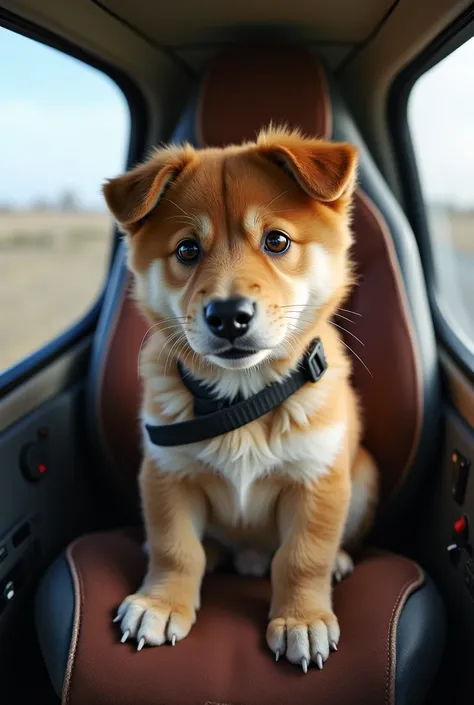 A picture of a cute dog that  can sit in a helicopter seat facing the camera so you can see him sat down flying the plane on the other seat add any animal like a sloth and both of them should have maching oulpits 