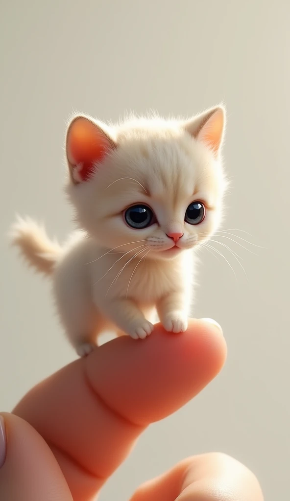  A little  Very and very Small cat cute is trying to balance on finger, realistis potraits photograpy digital art image carakter.