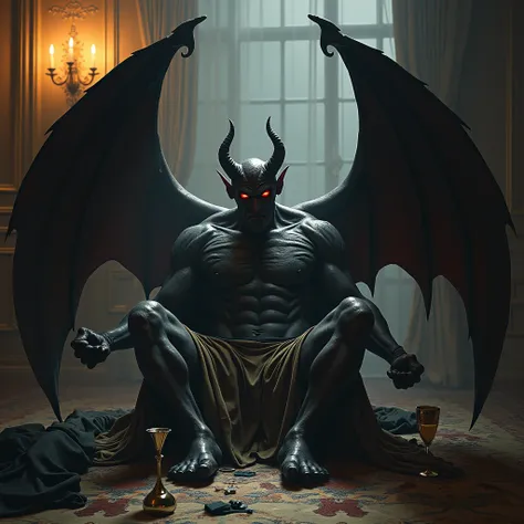 real devil with wings waking up with a hangover