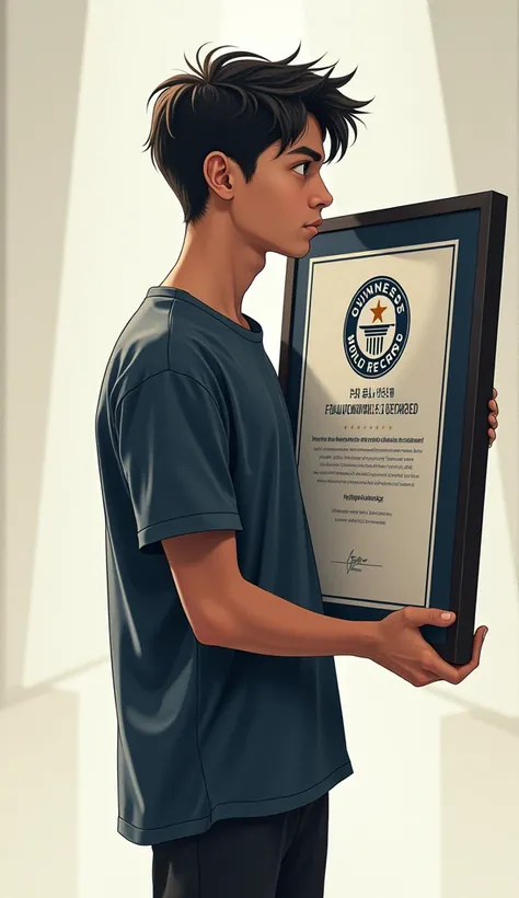 there is a young man holding a poster of guinness world Records, official art, someone mad a world record, no ears, movie promo, movie promotional image, official artwork, official illustration, profile pic, jayison devadas, workers revolution, workers, aw...