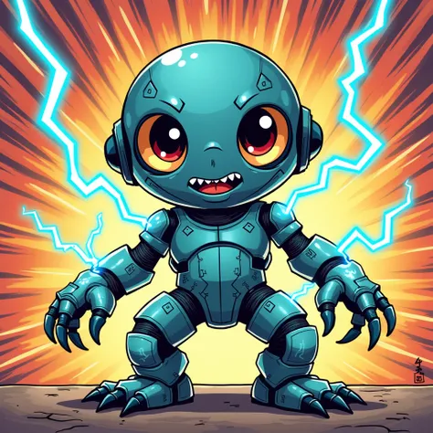 Create a small electro monster in manga anime style for me 