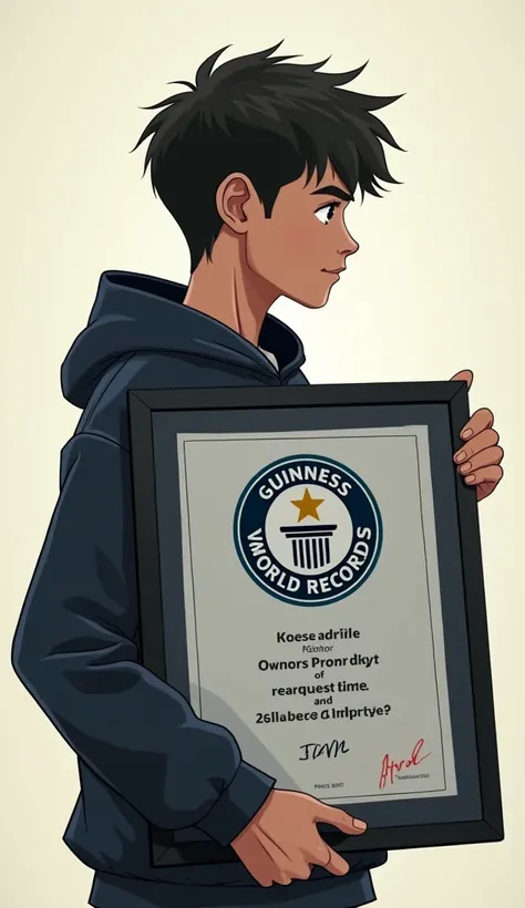 there is a young man holding a poster of guinness world Records, official art, someone mad a world record, no ears, movie promo, movie promotional image, official artwork, official illustration, profile pic, jayison devadas, workers revolution, workers, aw...