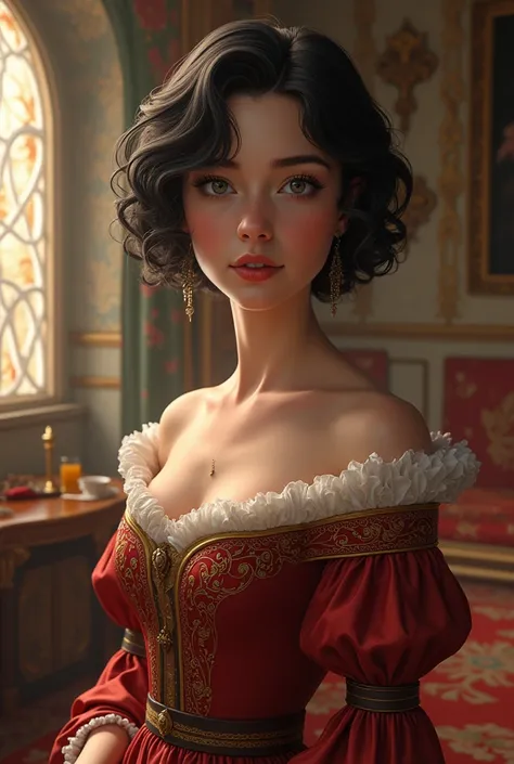 Medieval princess with short curly dark hair