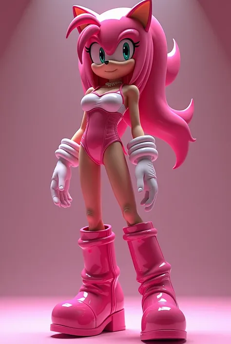 ai_generated amy_rose bootjob cum footjob_with_footwear latex patent_boots pink sonic_(series)