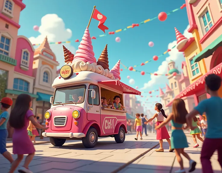 In Icecream city van vanilla chocolate and strawberry flavoured Icecream every one comes near Icecream van and  dance with Icecream 