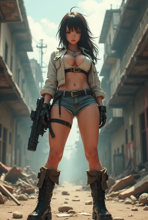 Realistic anime short shorts big boobs combat boots