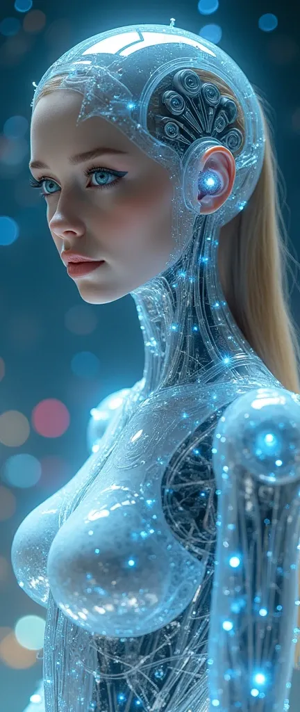 ((A mechanical girl made entirely of translucent parts, A transparent and shiny mechanical girl)),
a futuristic girl,
model photography style,
abstract style beauty,
future city scape,
Starry Sky,
detailed background,
(detailed mechanical parts, clear blue...