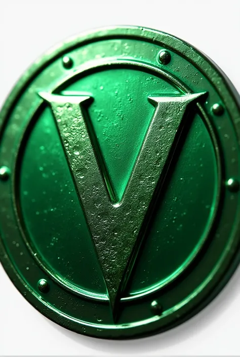 Green coin with a V on it without background