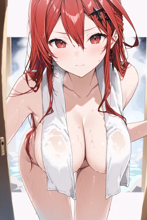 score_9, score_8_up, score_7_up, score_6_up, source_anime, Elizabeth rose bloodfire, Hololive
1girl, towel over breasts, red hair, wet hair, looking at viewer, leaning forward, large breasts, naked, bent over, ((masterpiece)),((highest quality)),((High res...