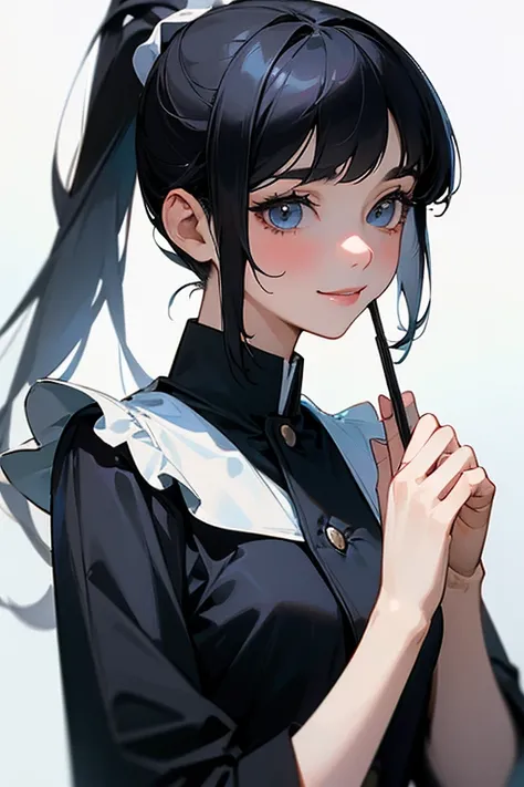 (      highest resolution,    clear   _image)、(       top quality).single, One woman, Alone,     masterpieces during breakfast   , ((      ponytail)).  semi-realistic  ,         black hair のショートヘア,         black hair , bangs, 18 years old,    mature, light...