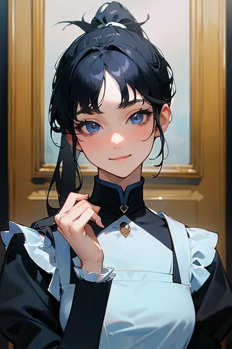 (      highest resolution,    clear   _image)、(       top quality).single, One woman, Alone,     masterpieces during breakfast   , ((      ponytail)).  semi-realistic  ,         black hair のショートヘア,         black hair , bangs, 18 years old,    mature, light...