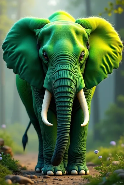 animal、Different colors、Realistic、green、Elephant、 real、greenい毛、綺麗なgreen、美しいgreenい毛並み、greenいElephant