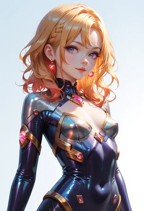 score_9, score_8_up, score_7_up, beautiful, perfect eyes, cyber-themed virtual singer with flowing golden hair and glowing circuitry patterns on her arms, wearing a sleek metallic bodysuit, very small breasts, anime-style, waist-up, clean neon gradient bac...