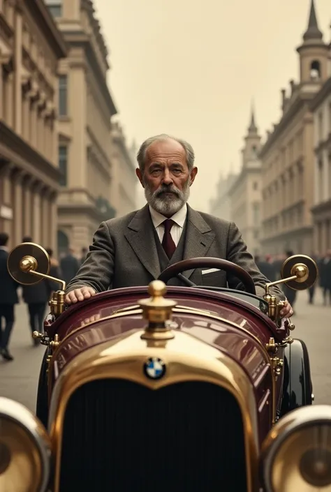  Generates a photo of Henry Dunant,  the founder of the Red Cross , in great detail in the preserved photos of him driving a VMW in Vienna