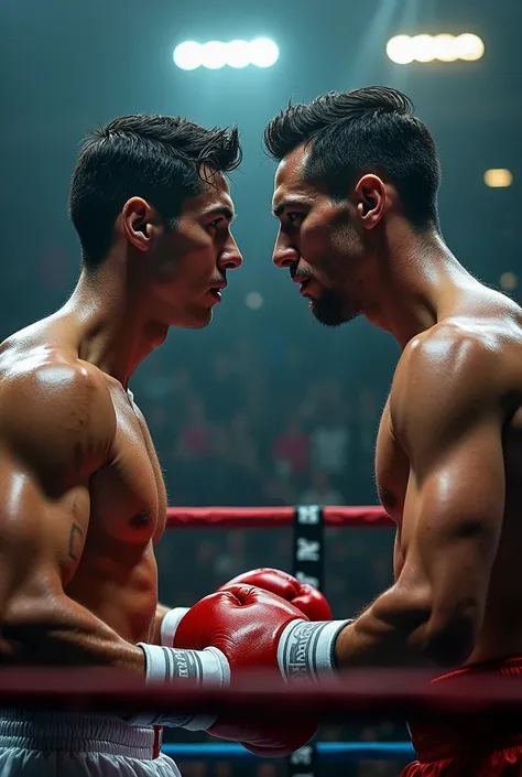 Ronaldo and messi in a boxing arena