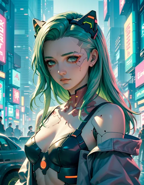 anime girl with long hair and cat ears in a city, digital cyberpunk anime art, cyberpunk anime girl mech, female cyberpunk anime girl, cyberpunk anime girl, anime cyberpunk art, cute cyborg girl, digital cyberpunk - anime art, cyberpunk anime art, oppai cy...