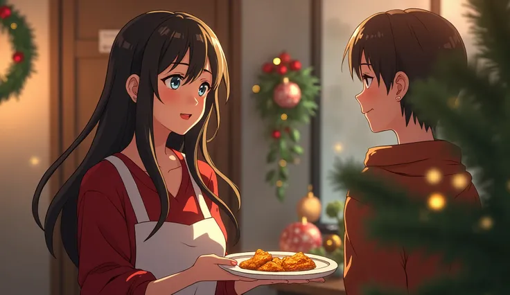 anime style: Christmas decorations, sexy woman
is serving food to a homeless person at a local shelter. Her face is filled with compassion and empathy. The shelter is decorated with Christmas decorations, creating a warm and inviting atmosphere. The focus ...