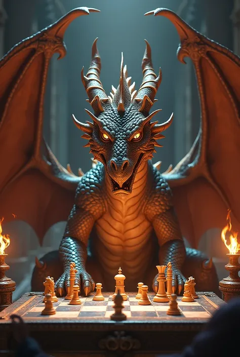 Dragon playing chess 