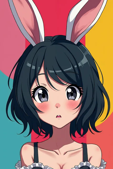 japanese anime character, bunny ears, portrait , (Andy Warhol)