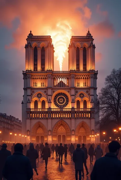 Pour la réouverture de Notre Dame de Paris
linauguration de la réouverture de la cathedrale Notre Dame de Paris. un feu dartifice dans le ciel ou vole des colombes blanches. devant la cathedrale se trouve une foule venue du monde entier pour feter leveneme...