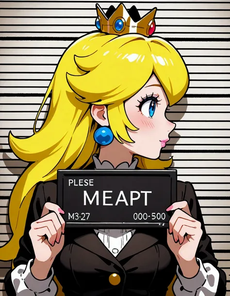 mug shot, Princess Peach Mugshot. Photos taken from the left side, face profile,   A photograph of the person taken after the arrest