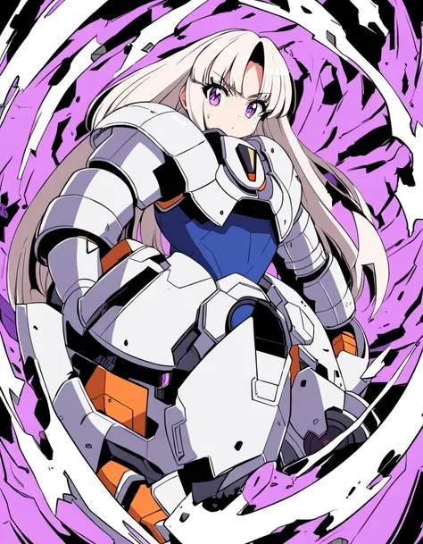 Dragon ball artstyle, white straight hair, broken robot, girl