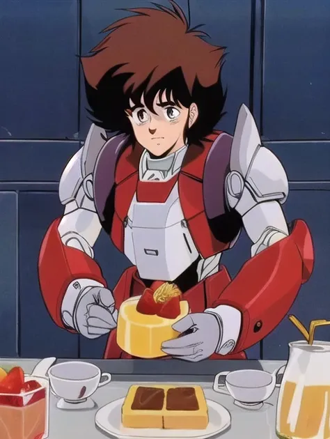  Ultra Details ,  masterpieces during breakfast , top quality, masterpieces during breakfast, GarlandMZ,powered armor,retro artstyle,1980s (style),