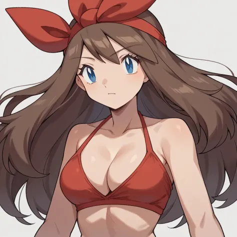 score_9, score_8_High, score_7_High, source_anime, Pokémonmay , blue eyes,  Brown hair, ,  long hair red bikini,  big chest