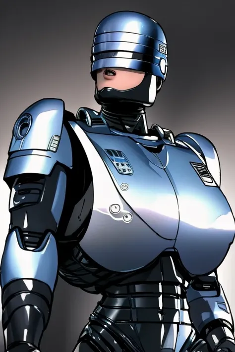  High Quality , (Full picture)  Cool and attractive face , RoboCop Armor ,   RoboCop helmet ,   beautiful sexy young woman , 18 years old,   toned and muscular ,  Cool and charming ,  Sharp Eye,  Big Breasts,   yan, My face is stained with semen,   sensual...