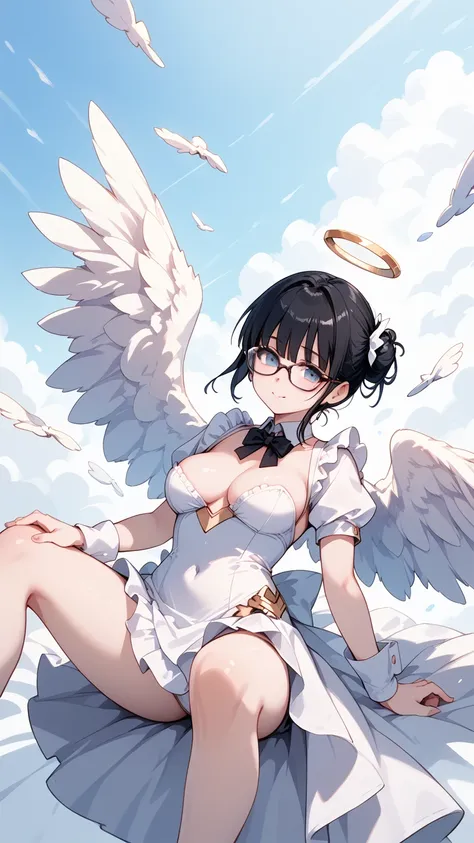 Black hair, glasses, angel, fallen angel cosplay