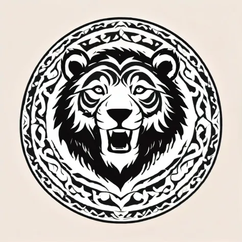 celtic style, tribal style, norse style, bear, lion, black and white, bear