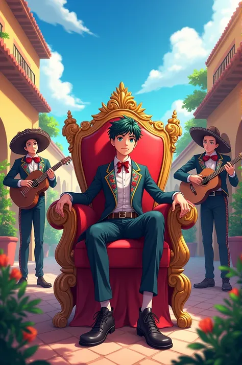 Anime boy sitting on a throne with the band from Mexico