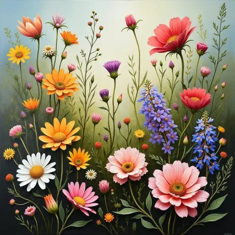 Wild flowers, oil painting, masterpiece 